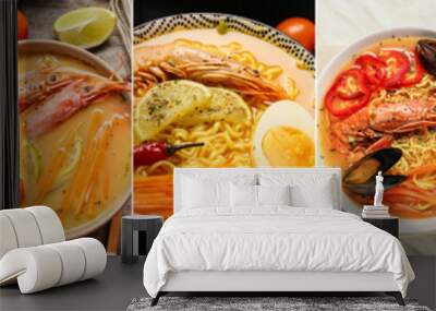 Set of tasty Thai soups, coseupCollage of tasty Thai soups, coseup Wall mural