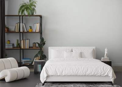 Shelf unit with books near light wall Wall mural