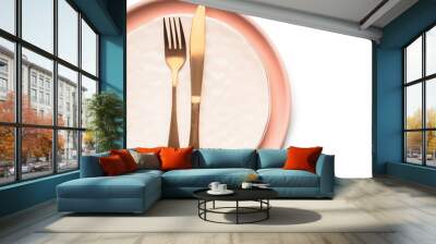 Simple table setting on white background Wall mural