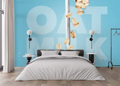 Splash of oat milk on color background Wall mural