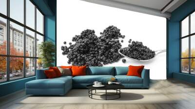 Spoon with delicious black caviar on white background Wall mural