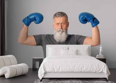 Sporty elderly male boxer on grey background Wall mural