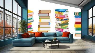 Stacks of books on white background Wall mural