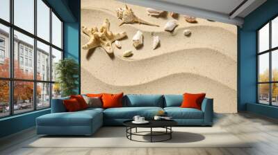 Starfish and seashells on sand Wall mural