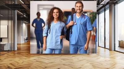 Students in corridor of medical university Wall mural