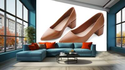 stylish brown high heels on white background Wall mural