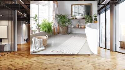 Stylish interior of bathroom with green houseplants Wall mural