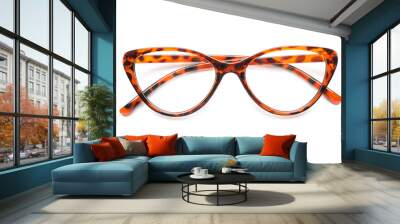 Stylish leopard printed eyeglasses isolated on white background Wall mural