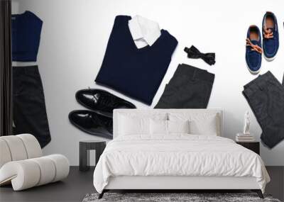 Stylish school uniform on white background Wall mural