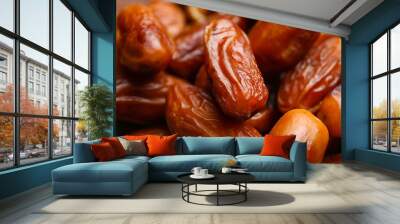 Sweet dried dates as background, closeup Wall mural