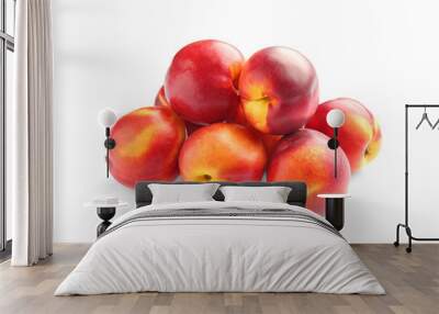 Sweet ripe peaches on white background Wall mural