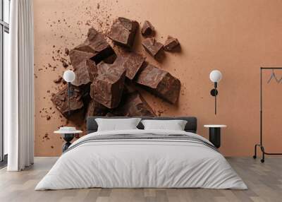 Sweet tasty chocolate on color background Wall mural