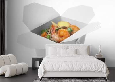 Takeaway box with delicious chinese food on white background Wall mural