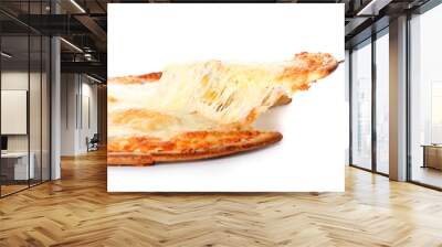 Taking slice of tasty pizza on white background Wall mural