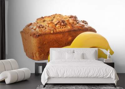 Tasty banana bread on white background Wall mural