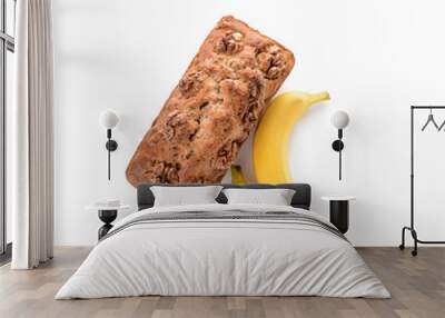 Tasty banana bread on white background Wall mural