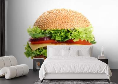 Tasty burger on white background Wall mural