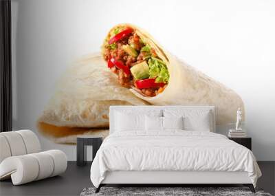 Tasty cut burrito on white background Wall mural