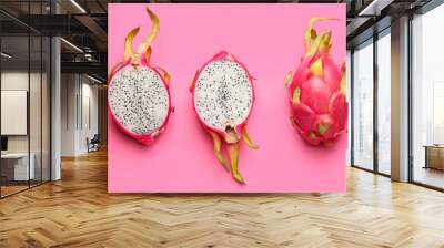 Tasty dragon fruit on pink background Wall mural