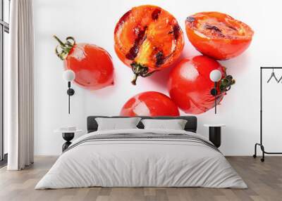 Tasty grilled tomatoes on white background Wall mural