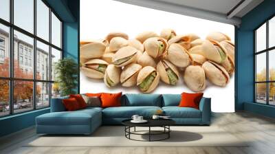 Tasty pistachio nuts on white background Wall mural