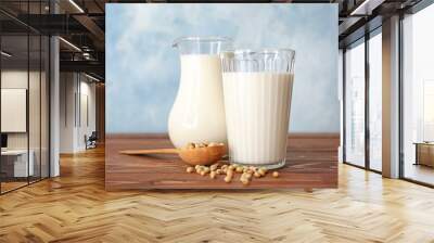 Tasty soy milk on table Wall mural