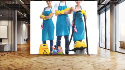 Team of janitors on white background Wall mural