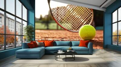 Tennis play on court in summer Wall mural