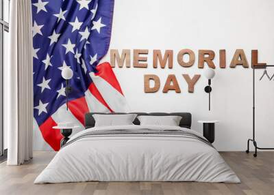 Text MEMORIAL DAY with USA flag on white background Wall mural