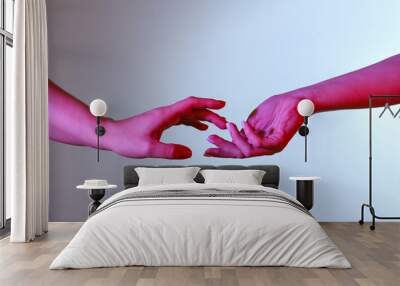 Toned female hands on grey background Wall mural