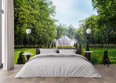 View of fountain in beautiful green park Wall mural