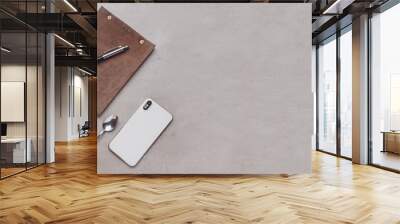 Woman drinking hot coffee at workplace with space for text, top view Wall mural