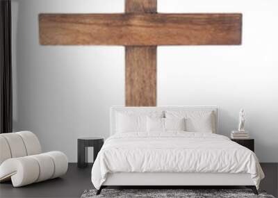 Wooden cemetery cross on white background Wall mural