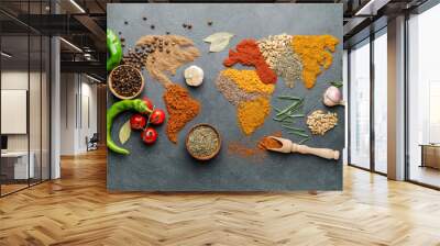 World map made of different spices on grey background Wall mural