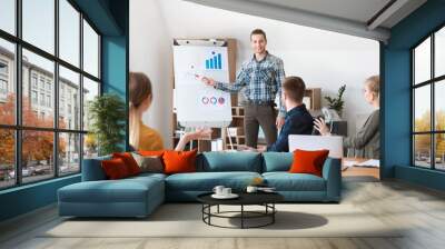 Young businessman giving presentation at meeting in office Wall mural