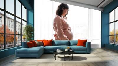 Young pregnant woman near window at home Wall mural