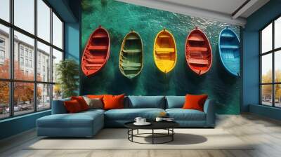 Colorful Rowboats in Turquoise Water Wall mural