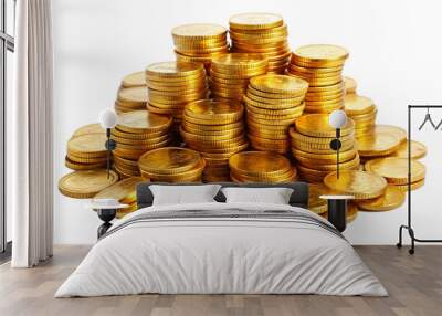 A lot of stacking gold coins, and treasure on transparent background. Wall mural