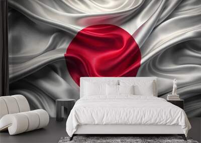 Abstract digital background or texture design of japanese flag colors, japan national country symbol illustration wavy silk fabric background Wall mural