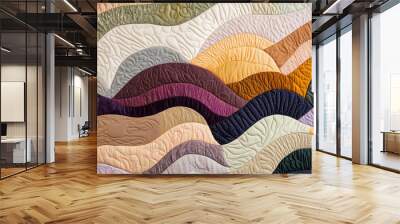 Colorful Abstract Quilted Fabric Texture Background with Layered Earth Tones and Wavy Patterns Wall mural