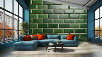 Dark green brick subway tiles ceramic wall texture wide tile background banner panorama, seamless pattern Wall mural