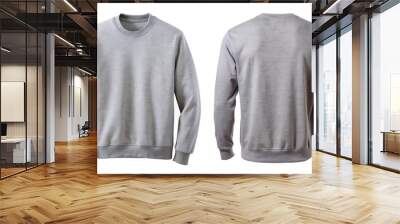 Set of grey gray front and back view tee sweatshirt sweater long sleeve on white background. Mockup Wall mural