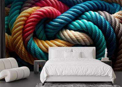 Team rope diverse strength connect partnership together teamwork unity communicate support. Strong diverse network rope team concept integrate braid color background cooperation empower power. Wall mural