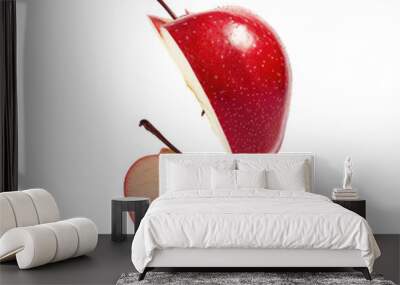 Falling red apple slice, Cutout on white background Wall mural