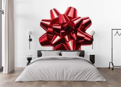 Red christmas gift ribbon horizontal isolated transparent background Wall mural