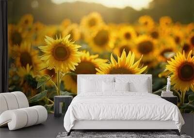 Many Blooming Sunflowers in a Summer Field Wall mural