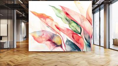 Watercolor Painting tropical ti plant with feathering, smooth and elegant edges, light background Wall mural