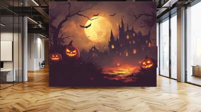 Halloween pumpkin background. A poster for happy halloween party with pumpkins and pumpkins Wall mural