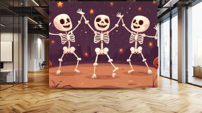 Skeletons dancing and having fun at a Halloween party Wall mural