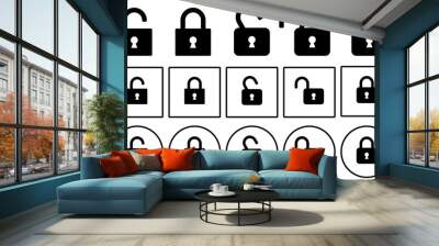 Lock icon safety security save confidential secret private web buttons collection protection password encryption secure privacy computer key cyber sign symbol Wall mural